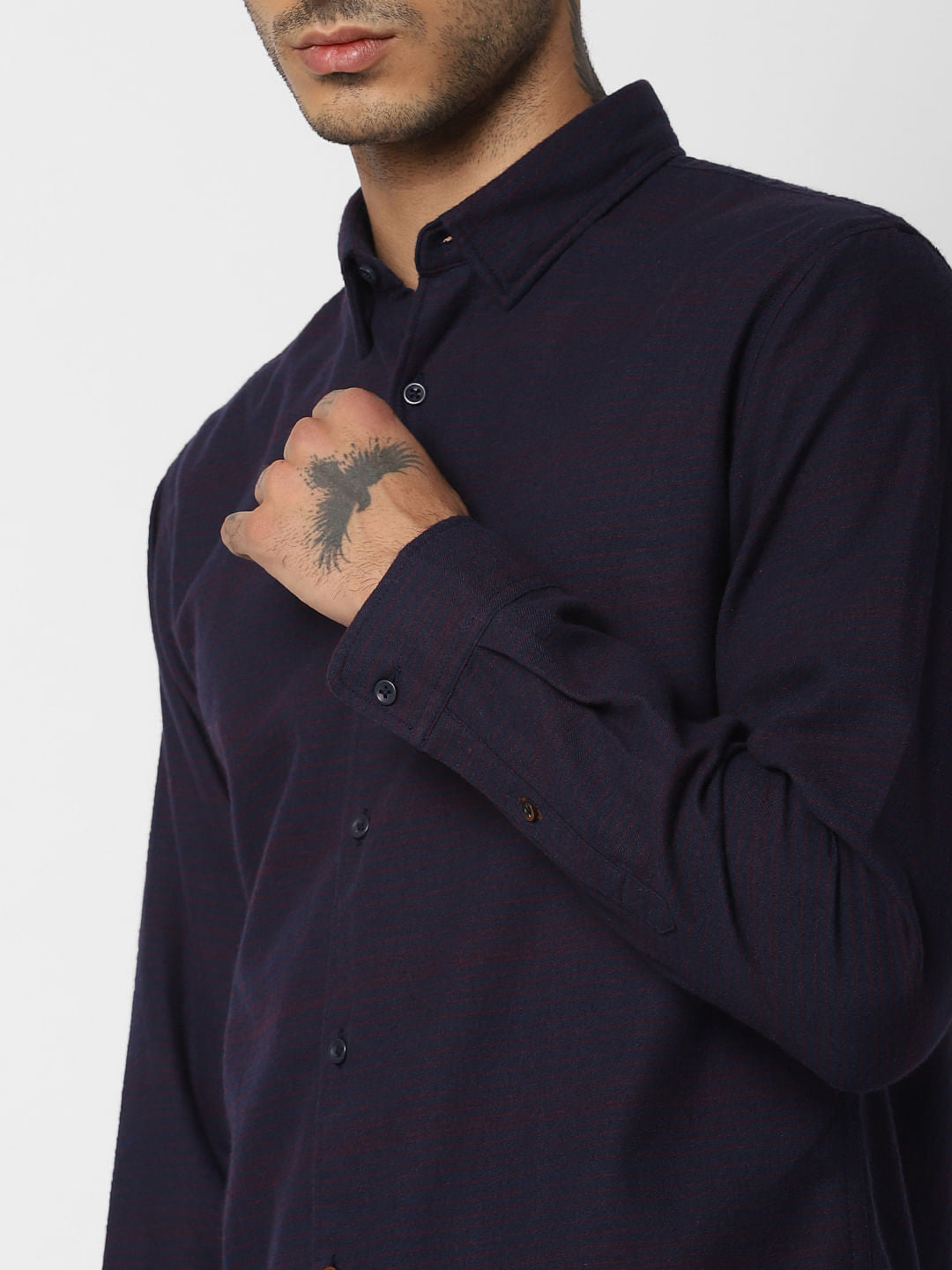 Dark Blue Striped Full Sleeves Shirt