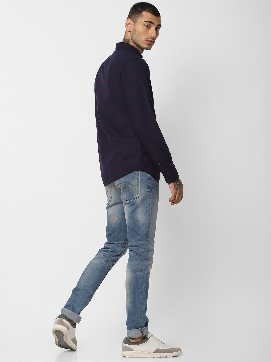 Dark Blue Striped Full Sleeves Shirt