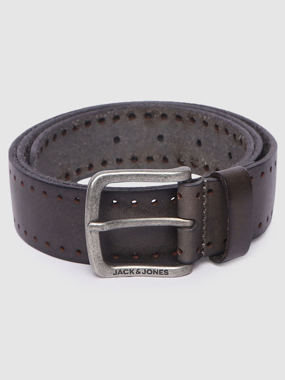 Black Perforated Leather Belt - 32