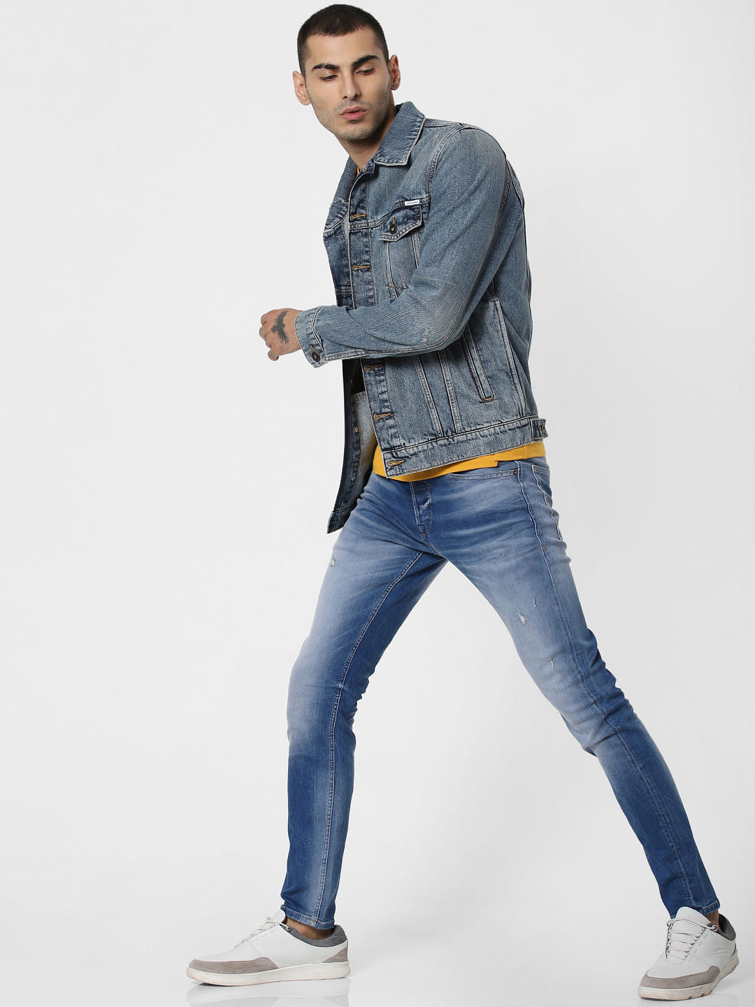 Blue Heavily Washed Denim Jacket - XS