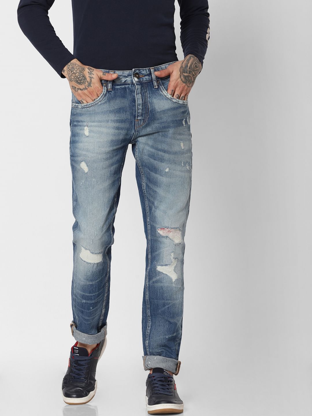 Blue Low Rise Kinetic Stretch Faded Tim Anti Fit Jeans