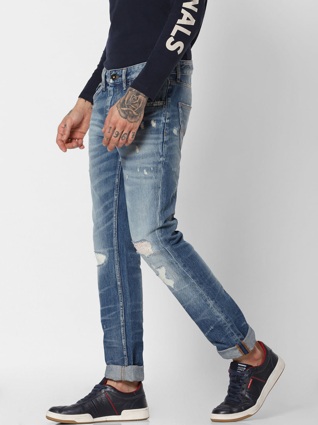 Blue Low Rise Kinetic Stretch Faded Tim Anti Fit Jeans