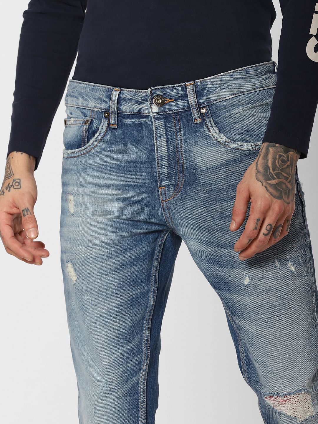Blue Low Rise Kinetic Stretch Faded Tim Anti Fit Jeans