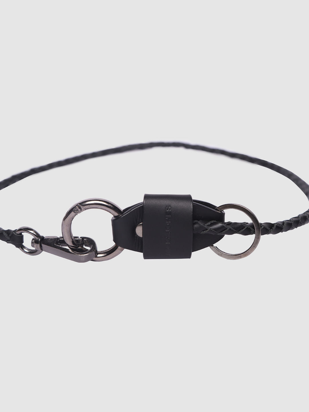 Black Braided Leather Lanyard