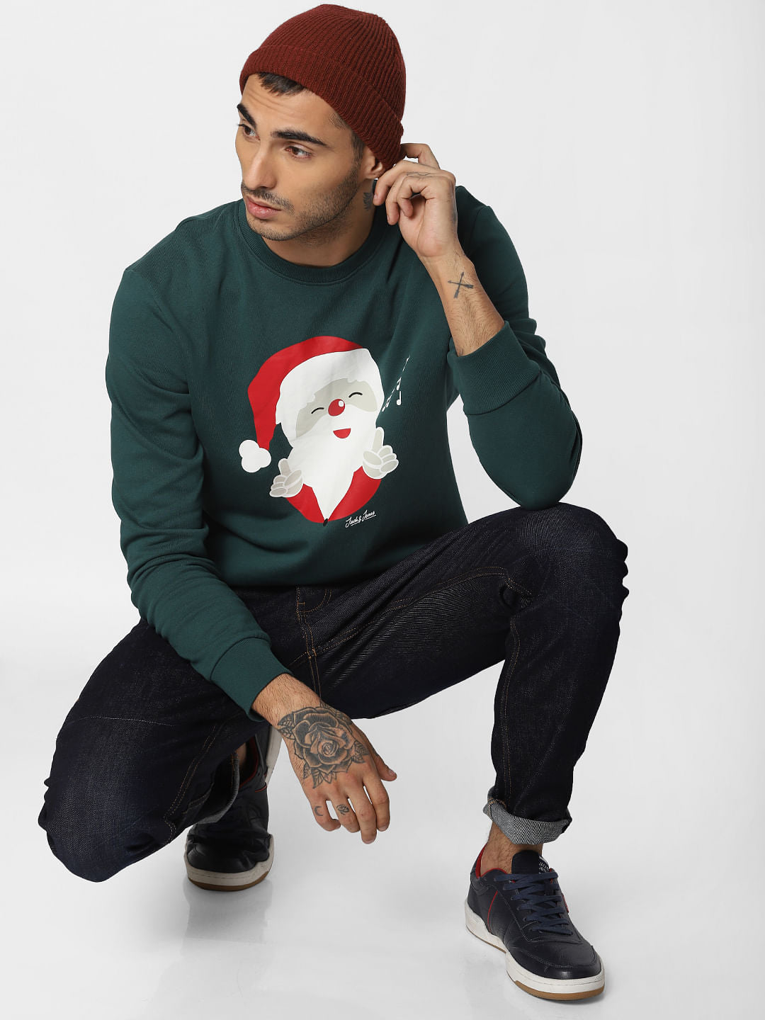 Green Santa Graphic Print Sweatshirt - S
