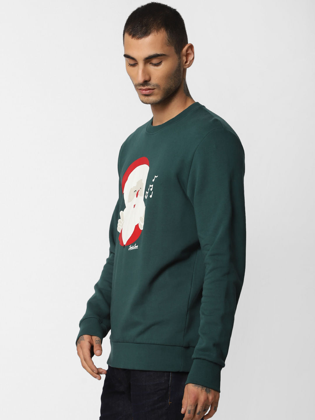 Green Santa Graphic Print Sweatshirt