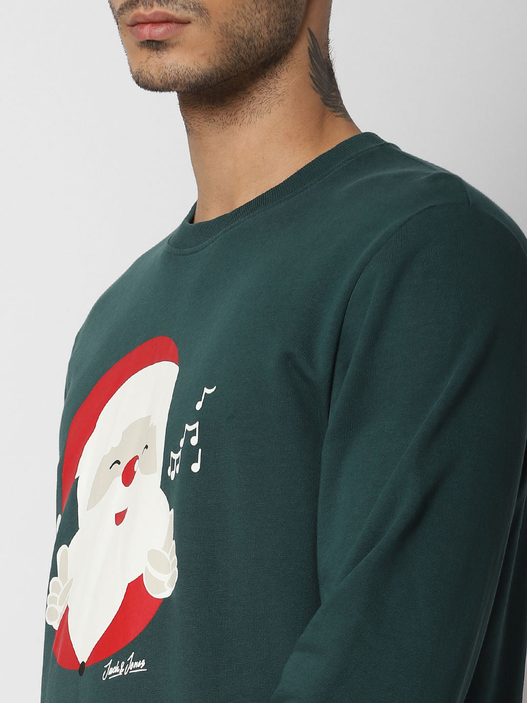 Green Santa Graphic Print Sweatshirt