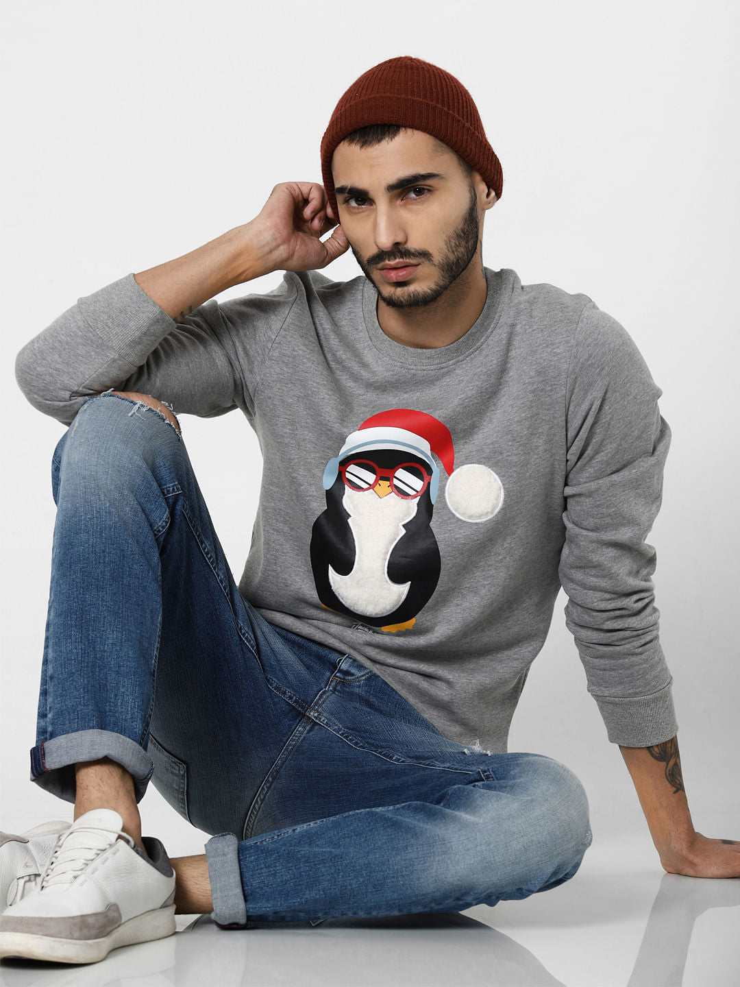 Grey Penguin Graphic Sweatshirt