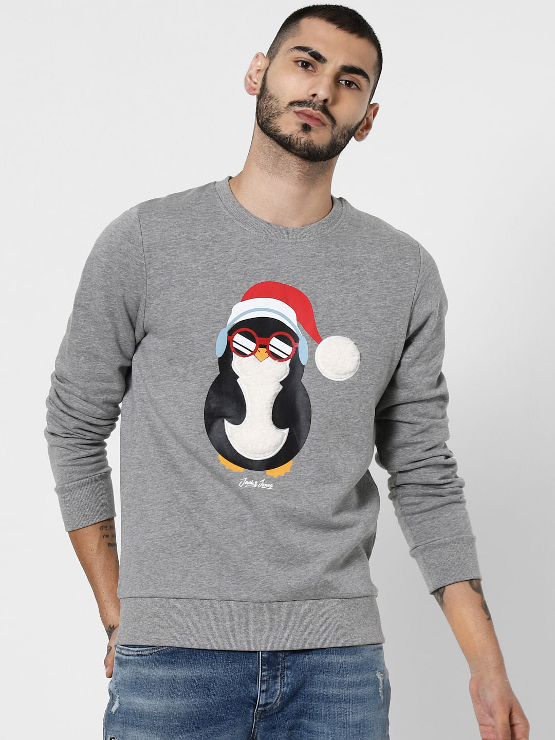 Grey Penguin Graphic Sweatshirt