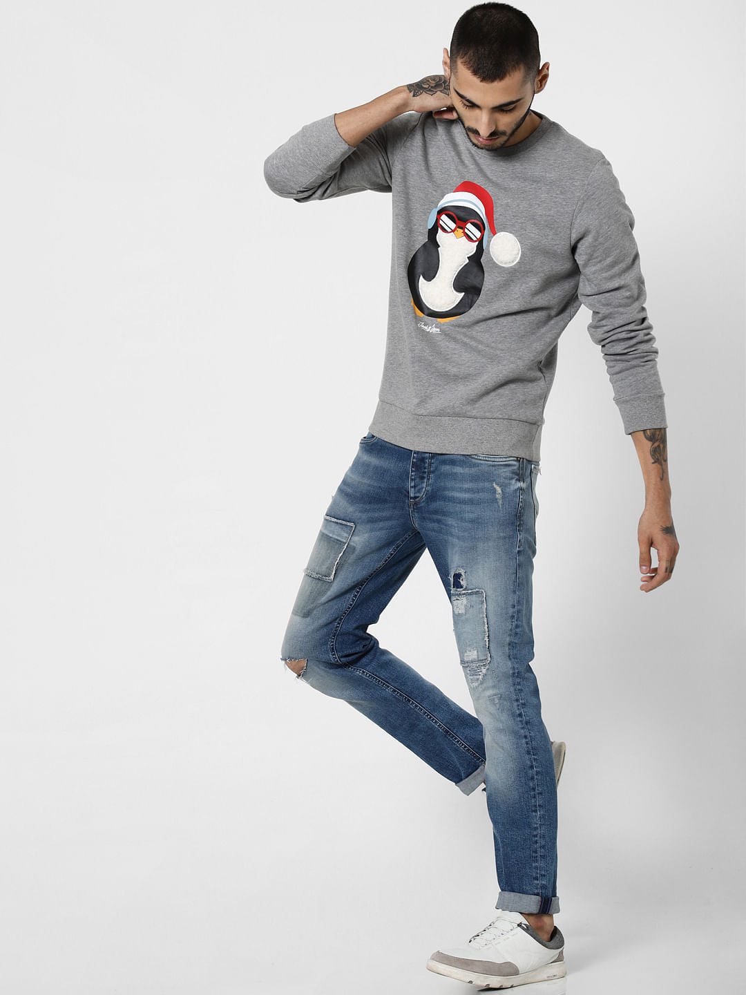 Grey Penguin Graphic Sweatshirt