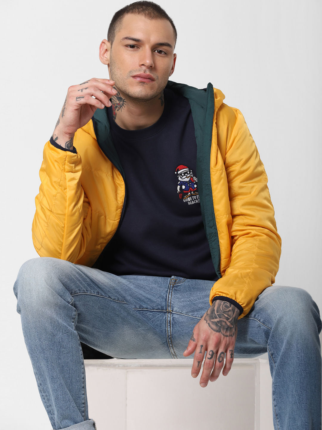 Navy Blue Graphic Print Sweatshirt - S