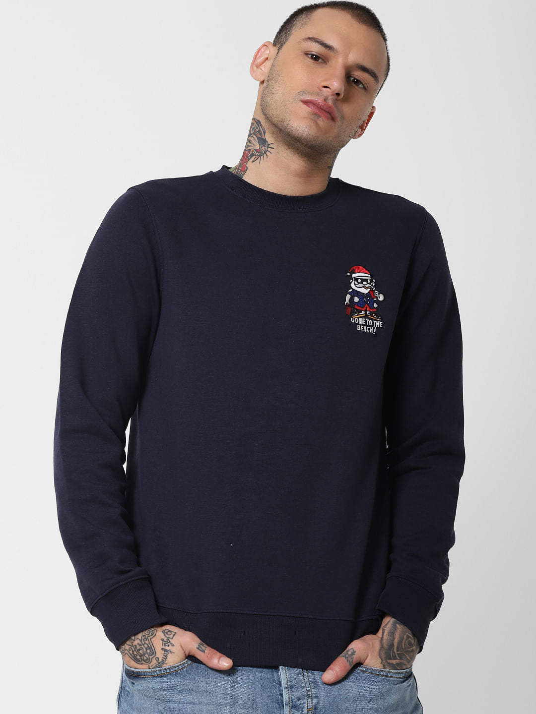 Navy Blue Graphic Print Sweatshirt