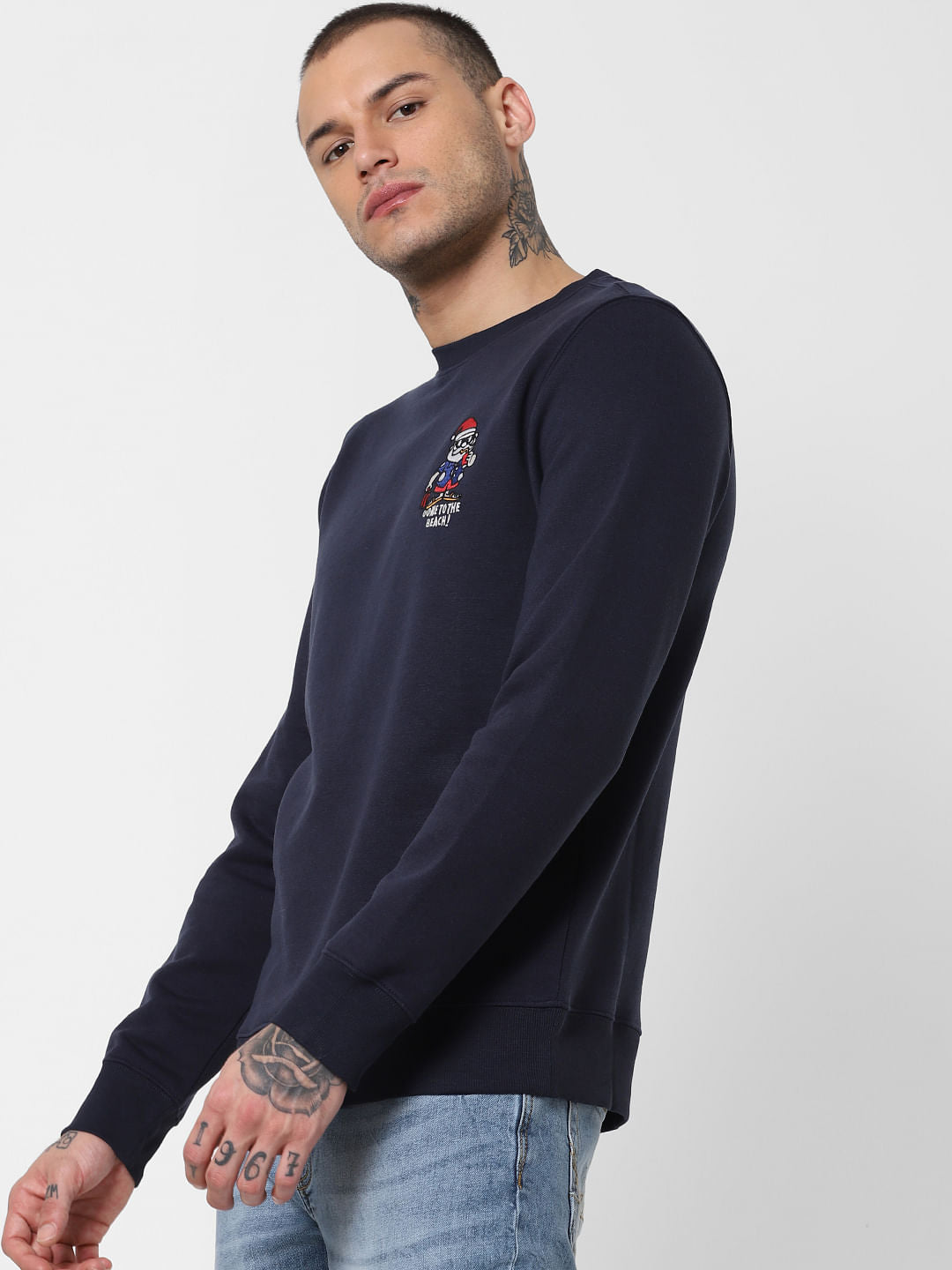 Navy Blue Graphic Print Sweatshirt