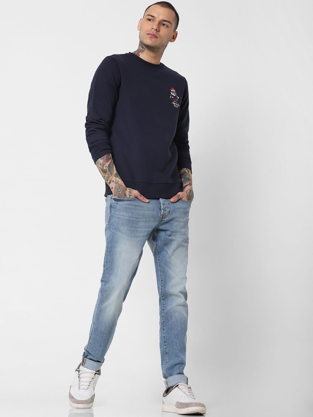 Navy Blue Graphic Print Sweatshirt