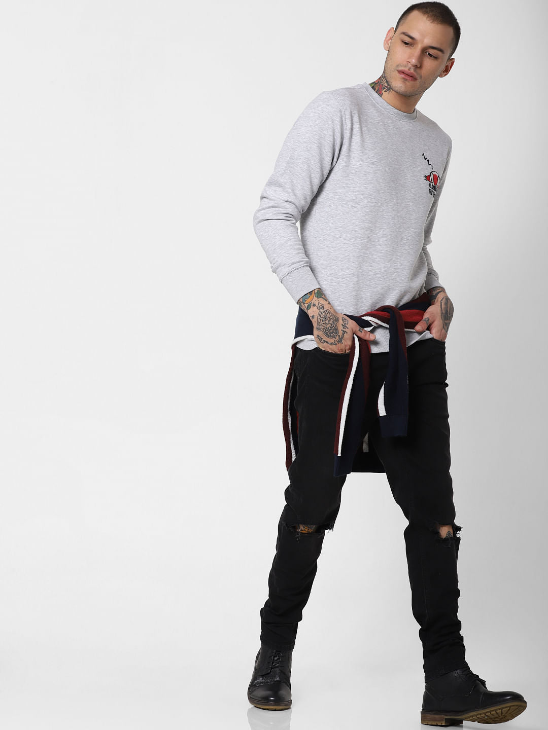 Light Grey Graphic Print Sweatshirt - S