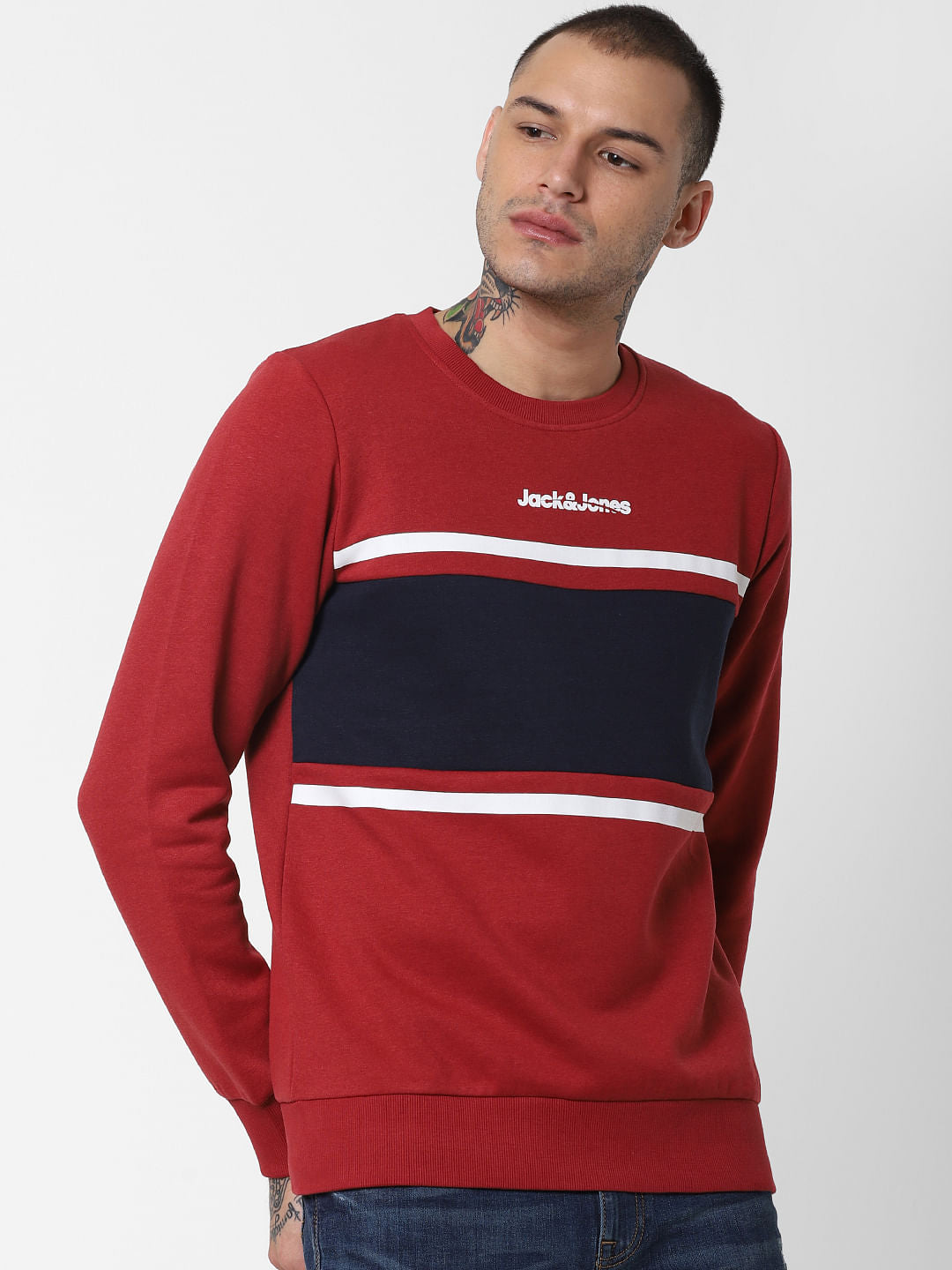 Red Colourblocked Sweatshirt