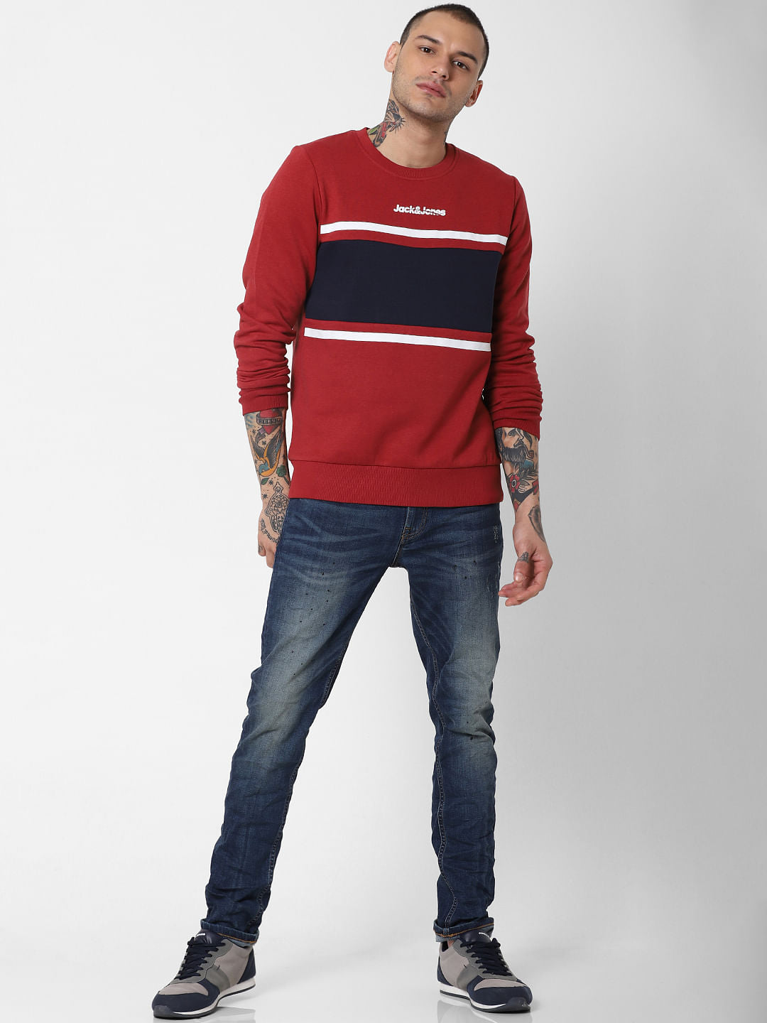 Red Colourblocked Sweatshirt