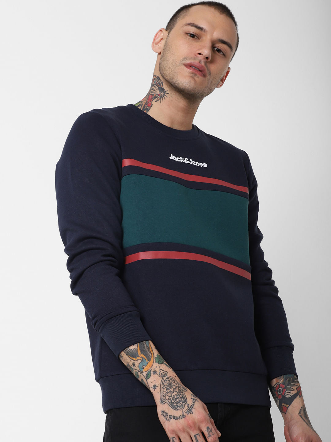 Navy Blue Colourblocked Sweatshirt