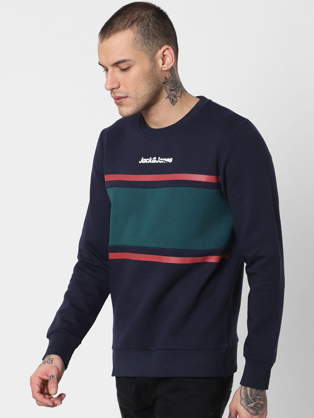 Navy Blue Colourblocked Sweatshirt
