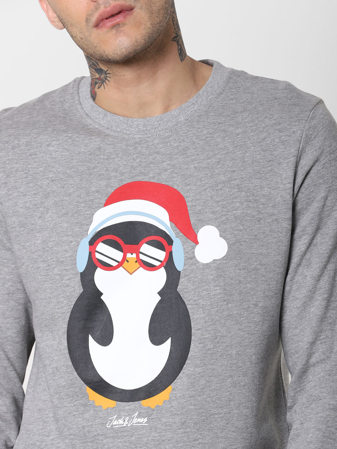 Grey Penguin Print Sweatshirt