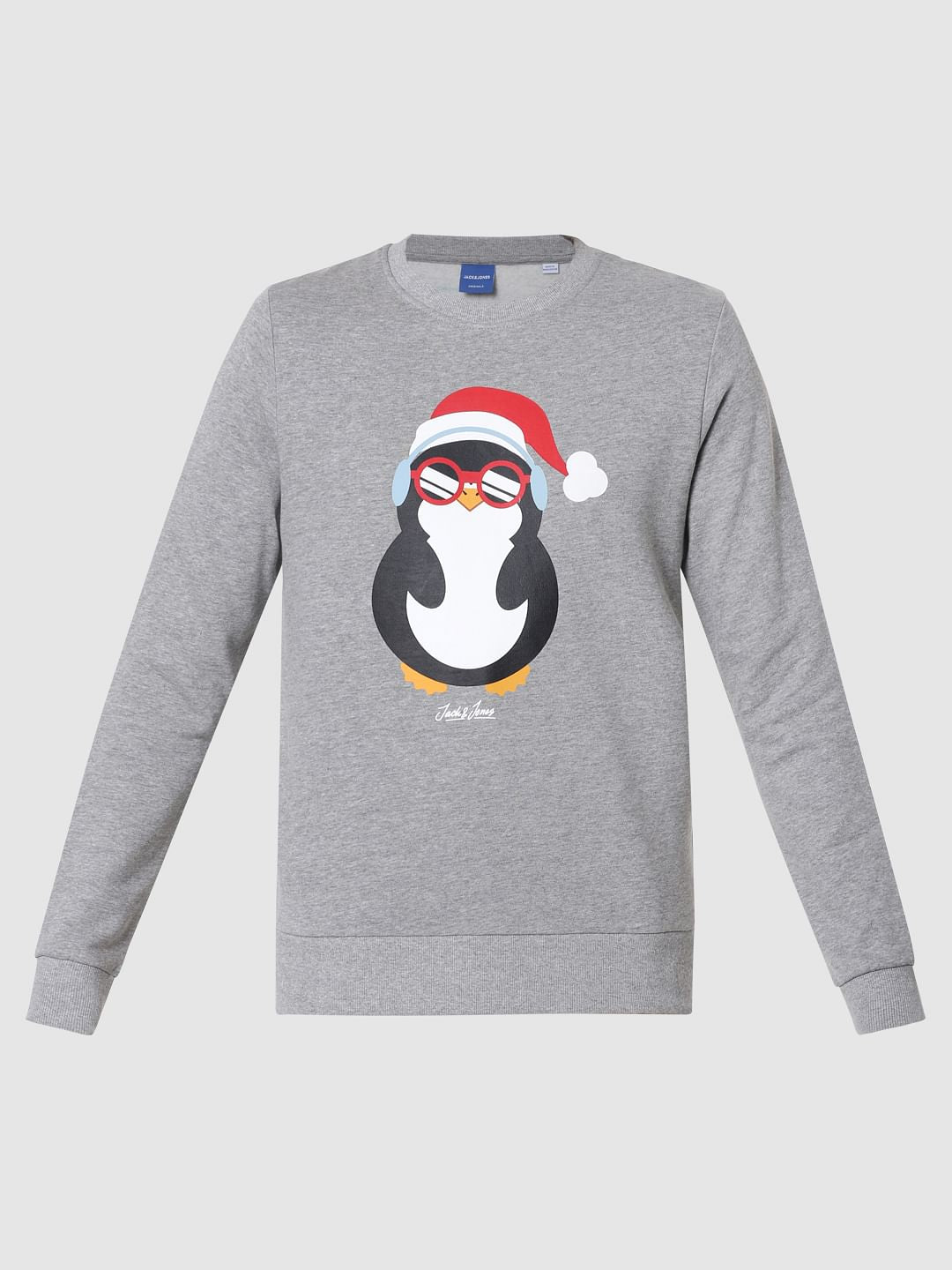 Grey Penguin Print Sweatshirt