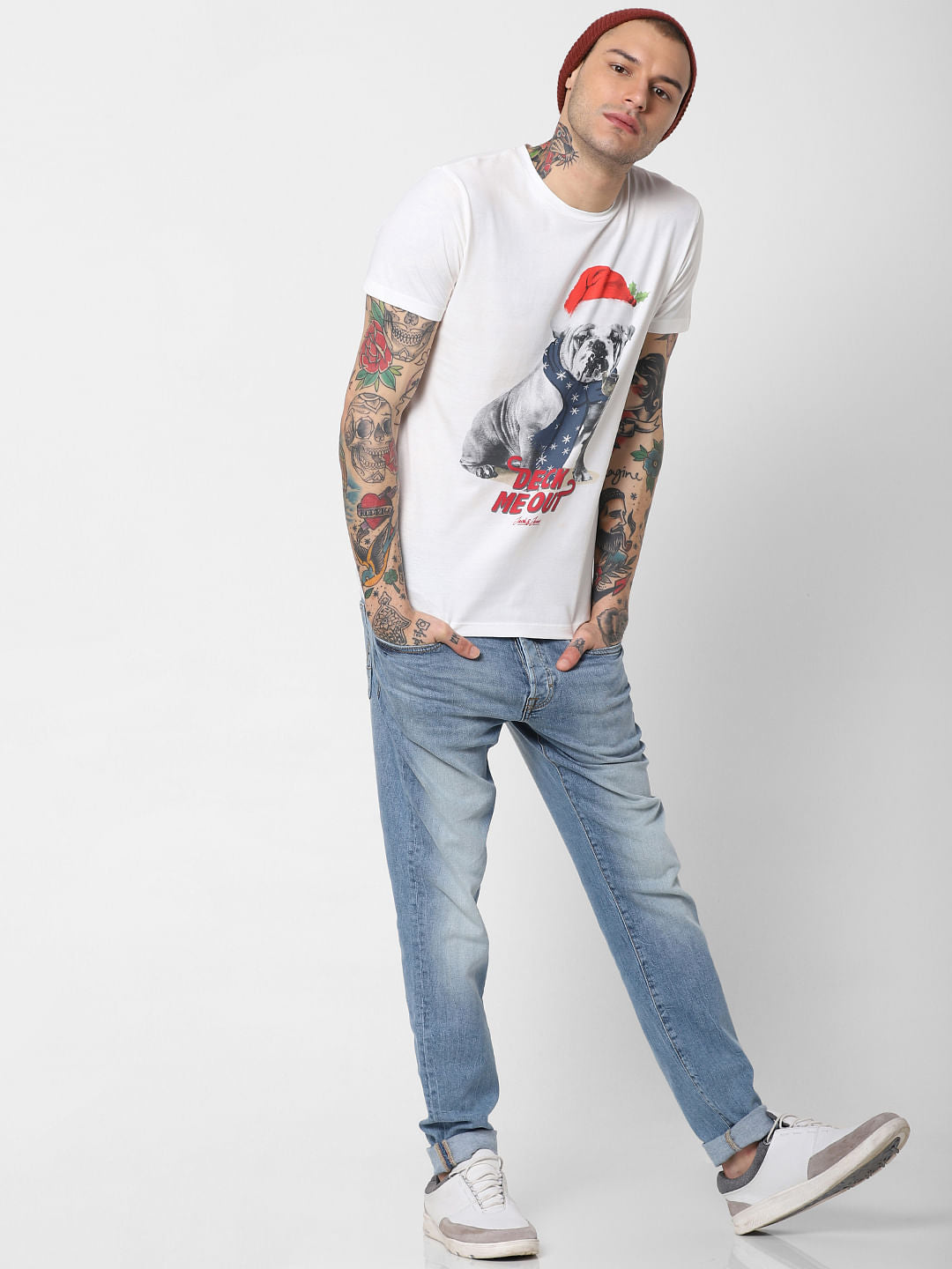 White Dog Graphic Crew Neck T-Shirt - S