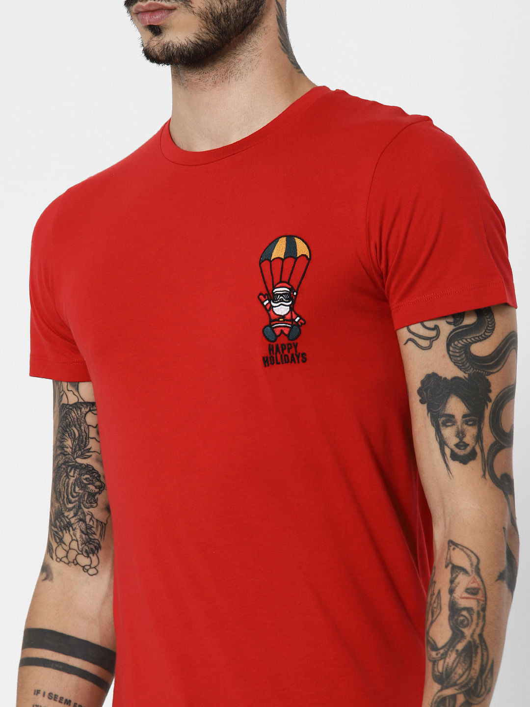 Red Happy Holidays Print Crew Neck T-Shirt