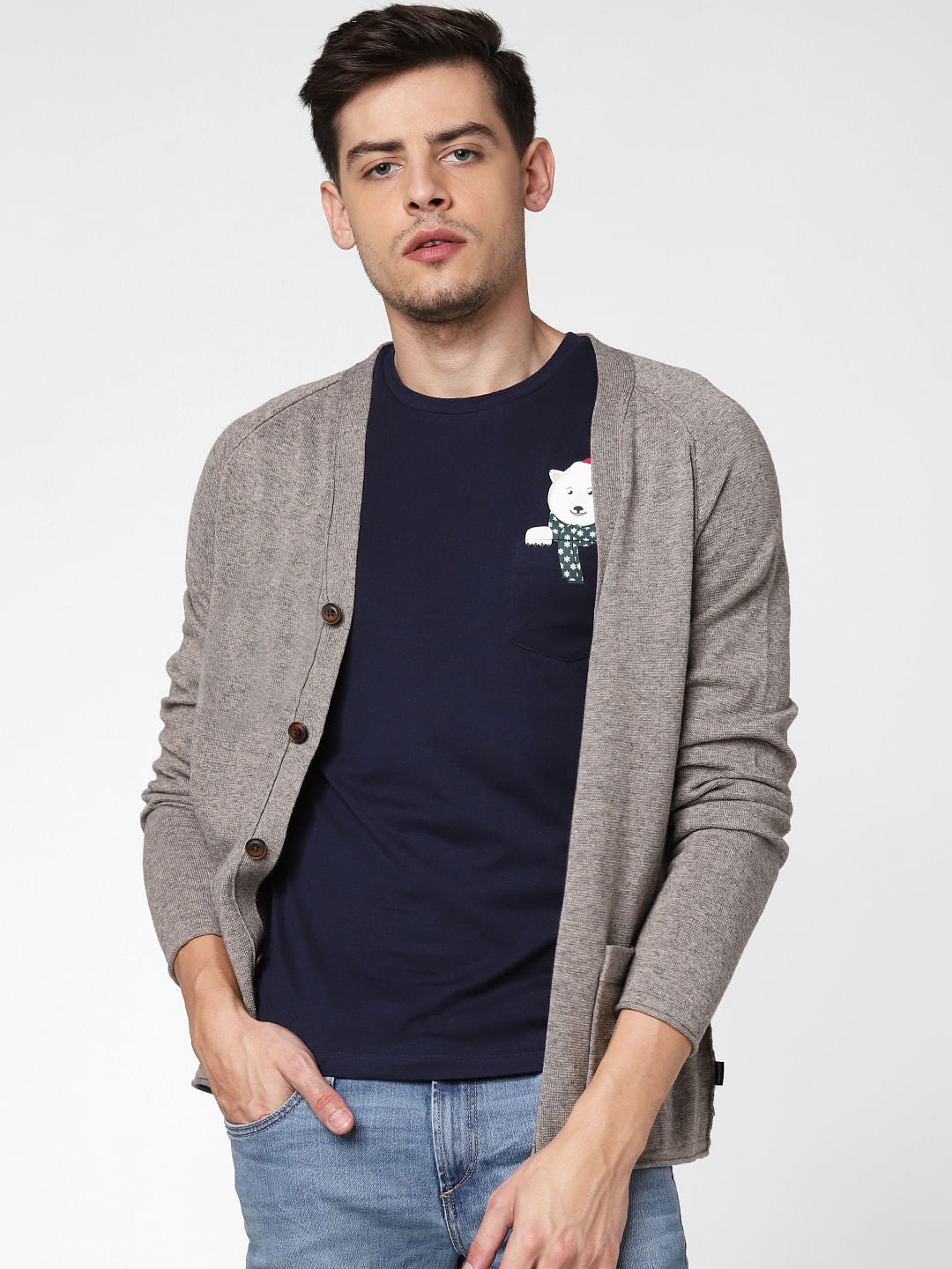 Navy Blue Polar Bear Print T-Shirt - S