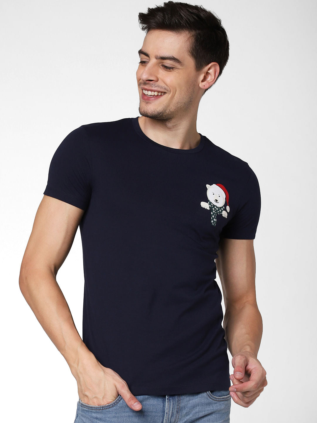 Navy Blue Polar Bear Print T-Shirt