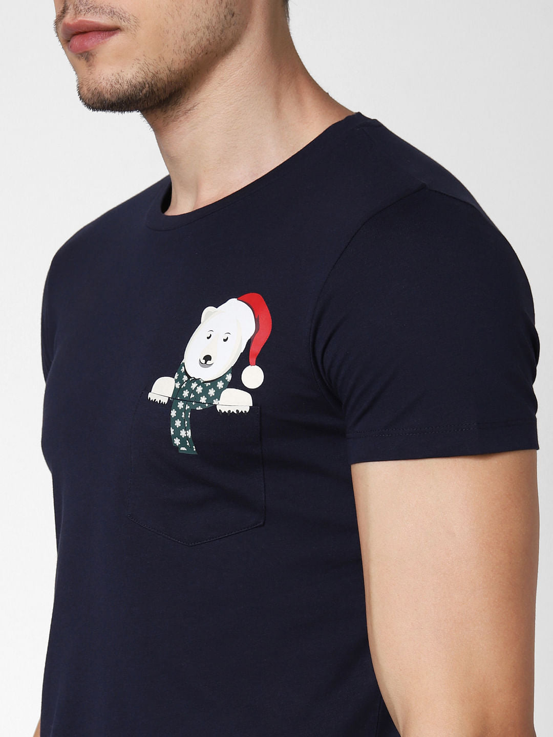 Navy Blue Polar Bear Print T-Shirt