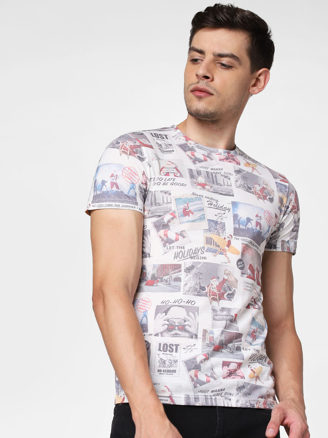 White All Over Print Crew Neck T-Shirt