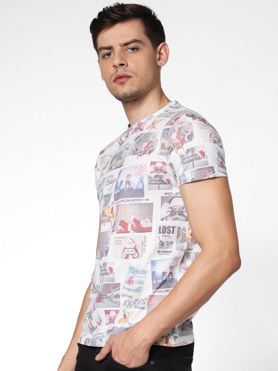 White All Over Print Crew Neck T-Shirt