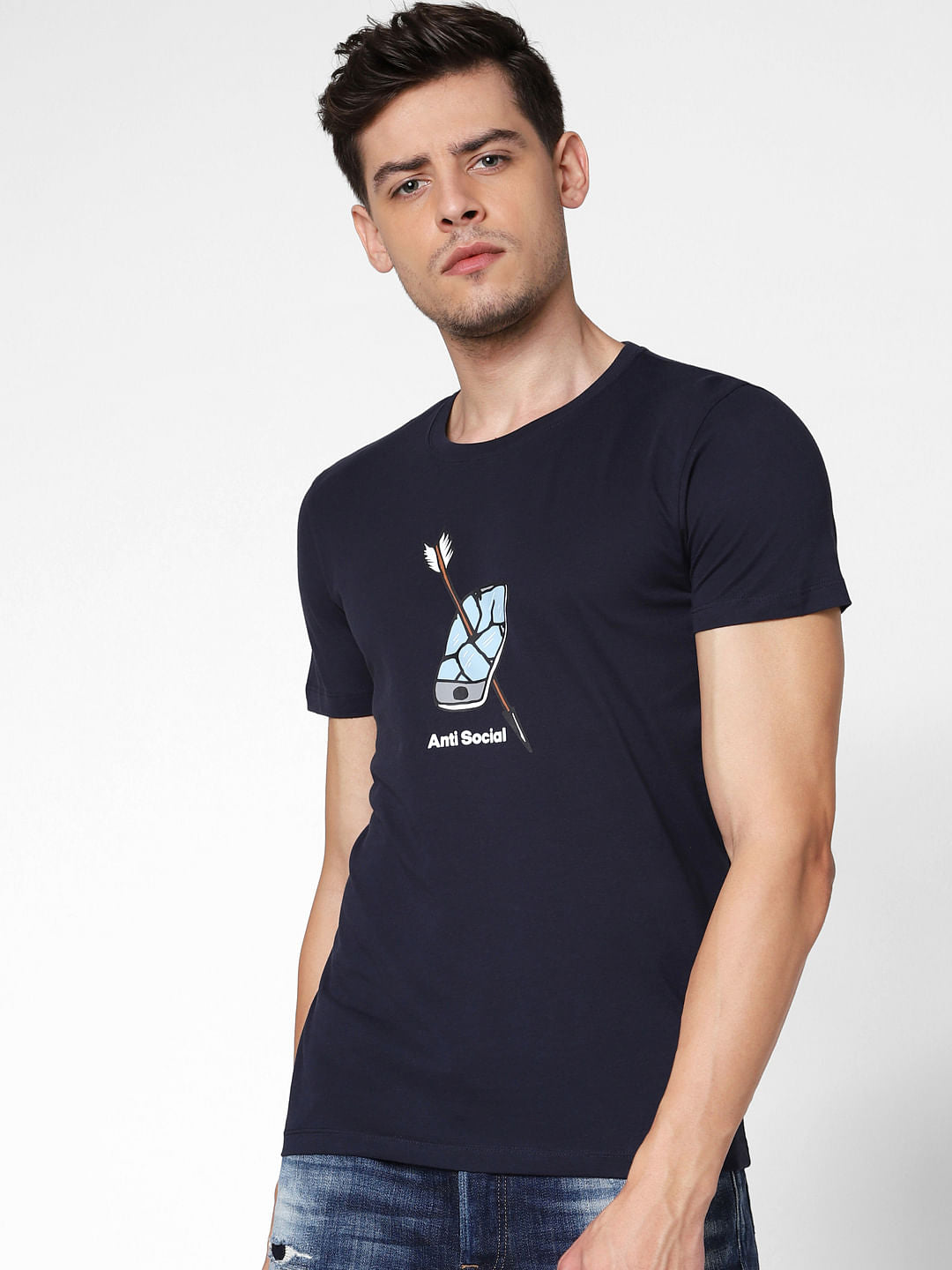 Navy Blue Anti-Social Crew Neck T-Shirt