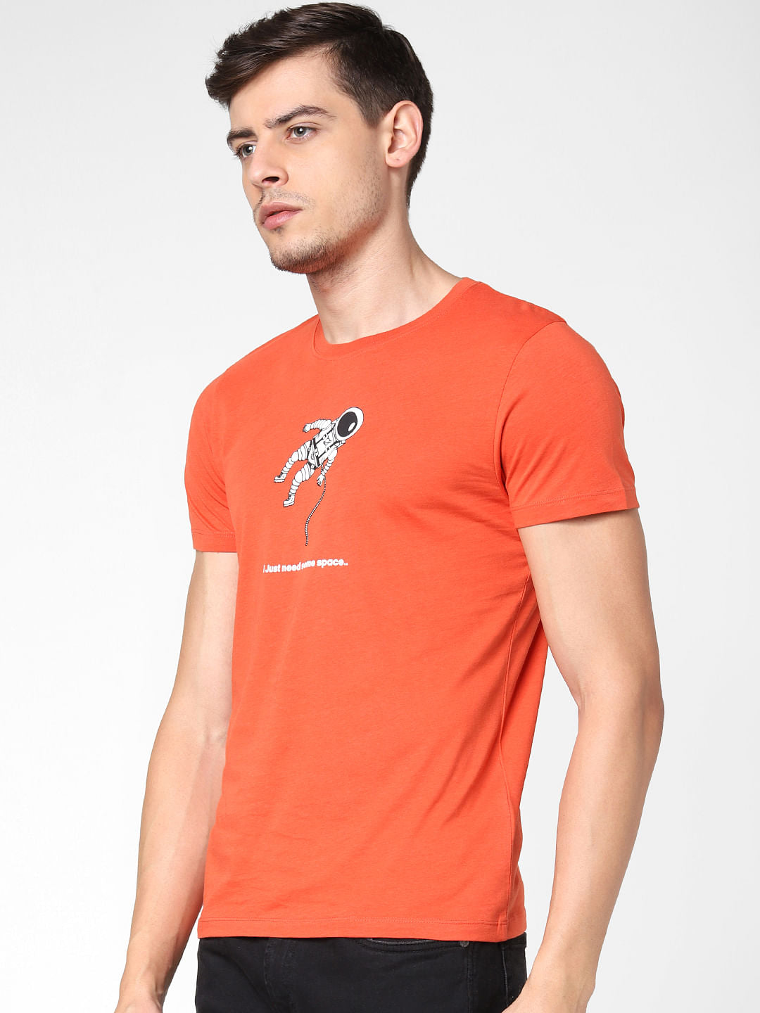 Orange Astronaut Print Crew Neck T-Shirt