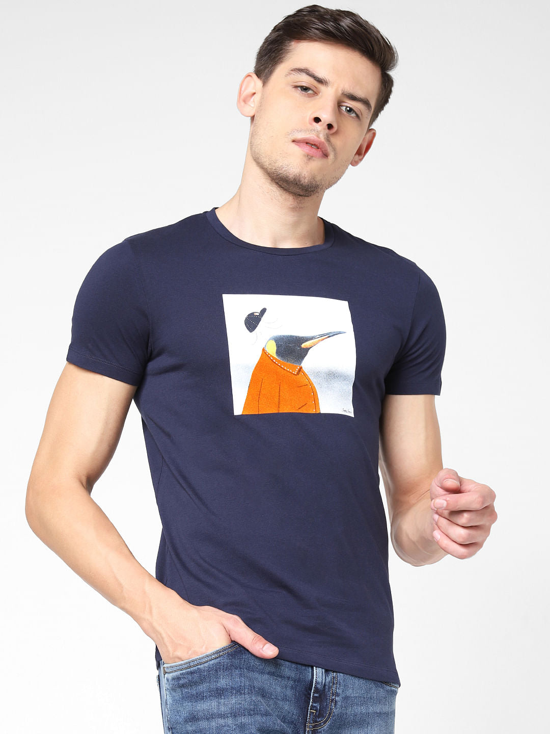 Navy Blue Penguin Print T-Shirt