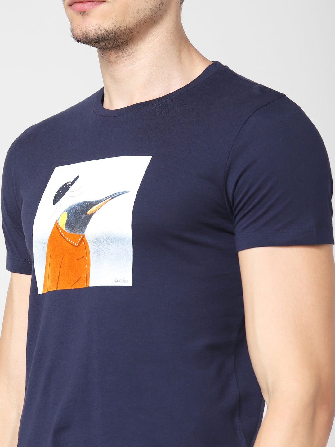 Navy Blue Penguin Print T-Shirt