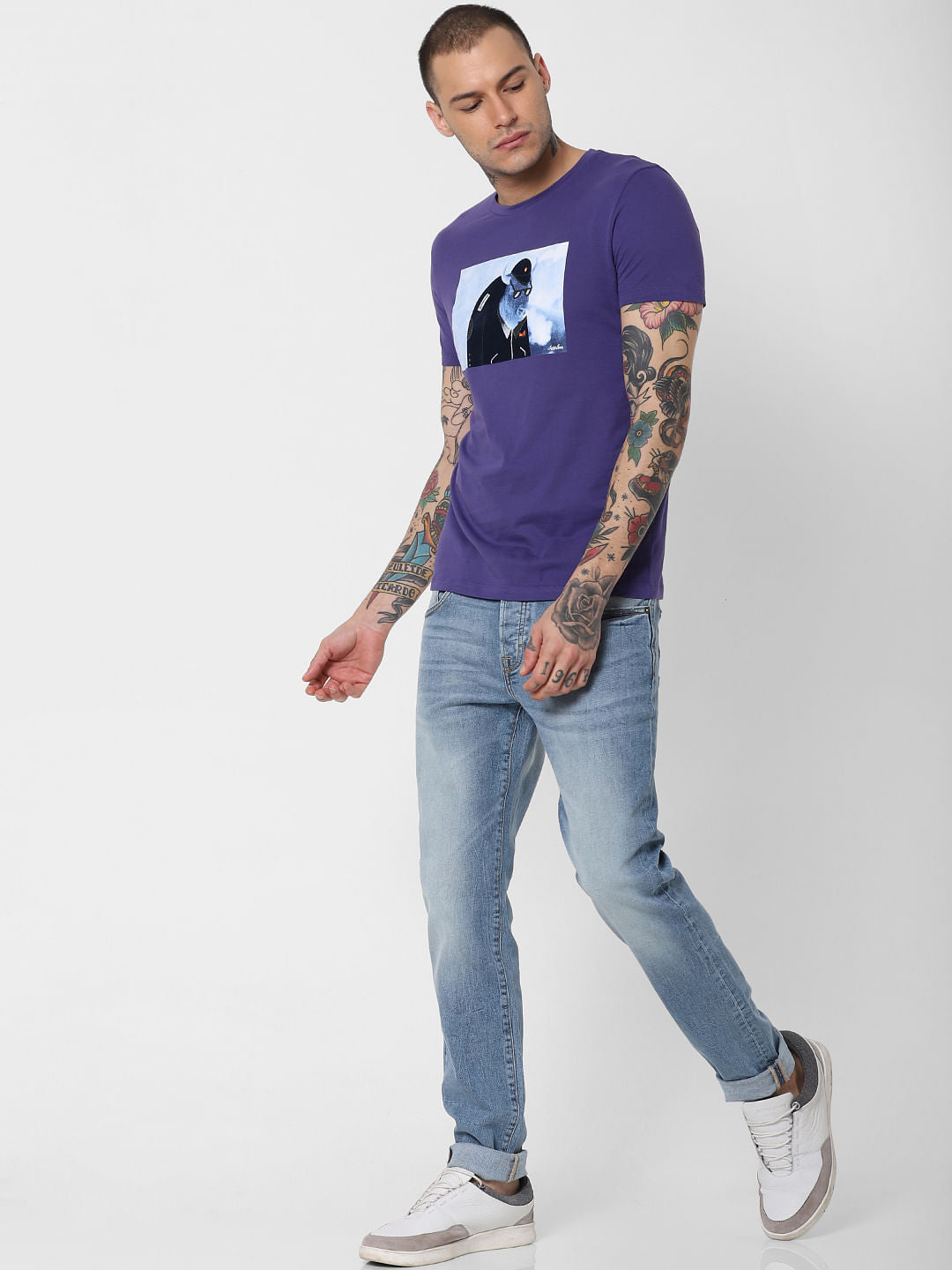 Blue Graphic Print Crew Neck T-Shirt