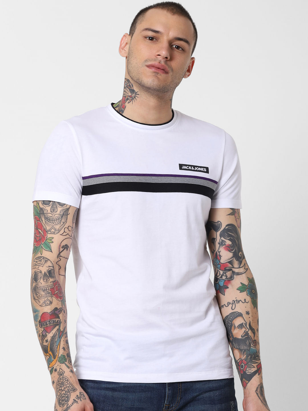 White Logo Print Crew Neck T-Shirt