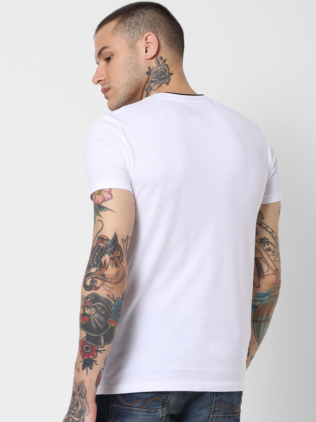 White Logo Print Crew Neck T-Shirt