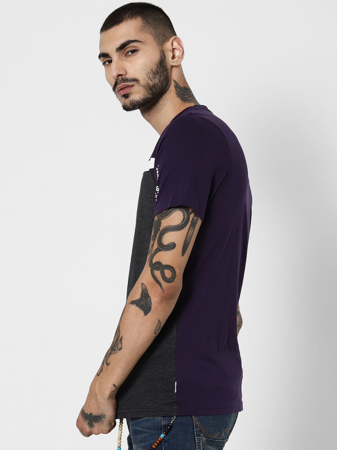 Purple Colourblocked Crew Neck T-Shirt