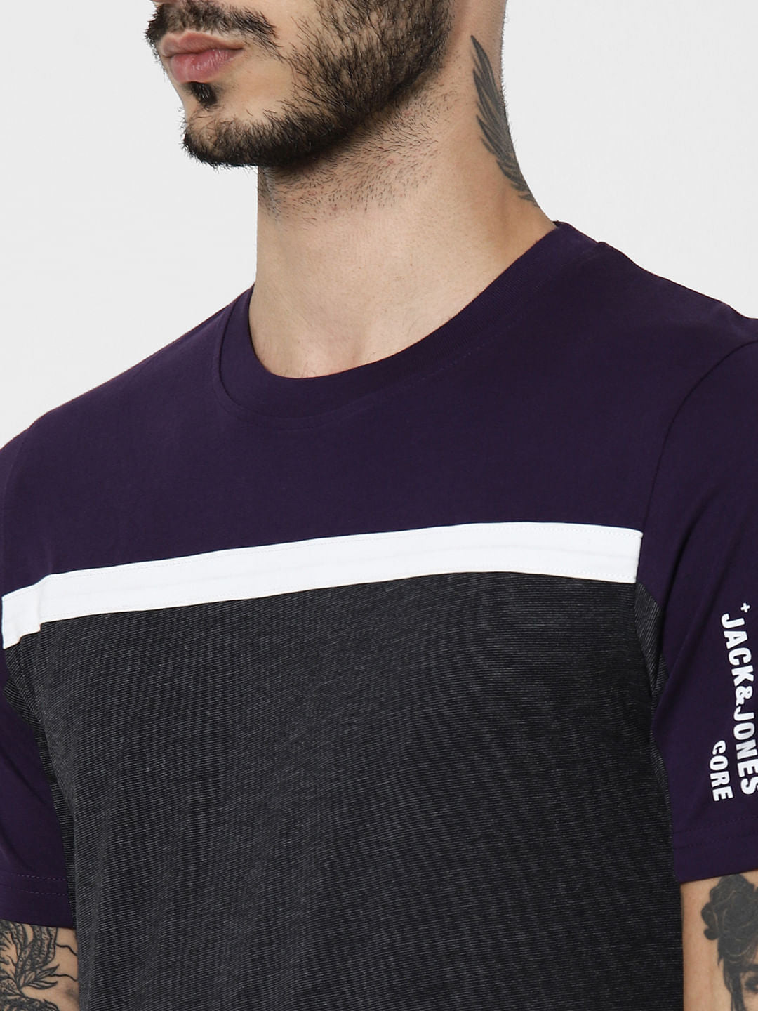 Purple Colourblocked Crew Neck T-Shirt