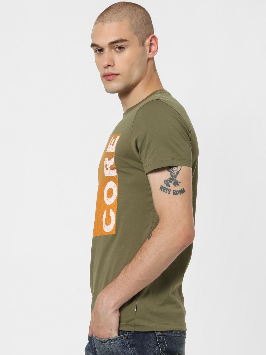 Green Patch Print Crew Neck T-Shirt