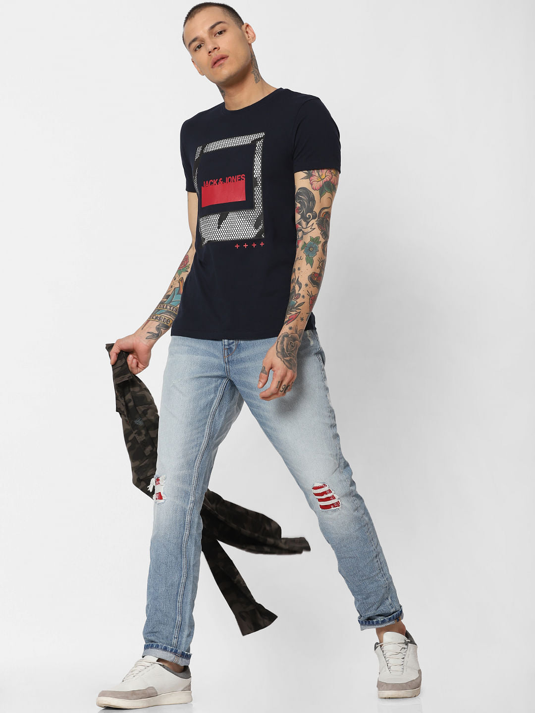 Black Graphic Print Crew Neck T-Shirt - S