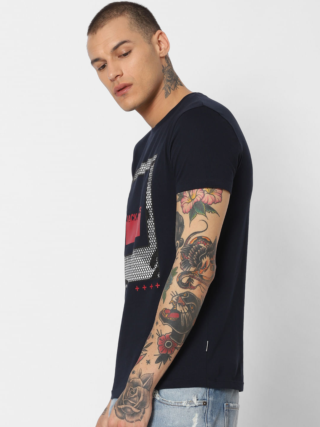 Black Graphic Print Crew Neck T-Shirt