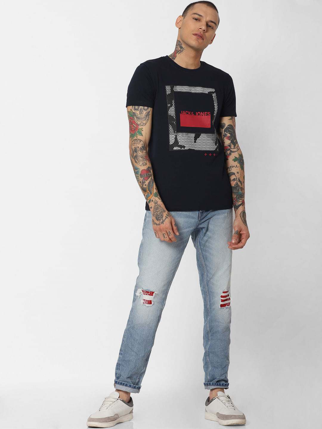 Black Graphic Print Crew Neck T-Shirt