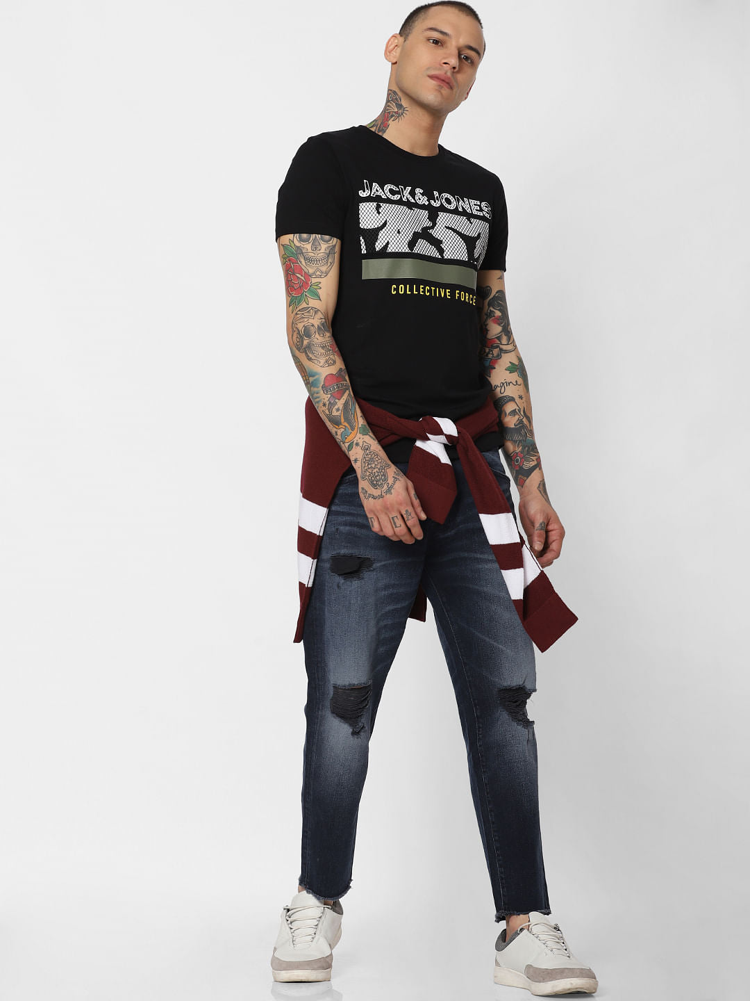 Black Typographic Print Crew Neck T-Shirt - S