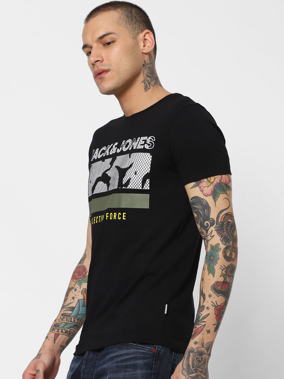 Black Typographic Print Crew Neck T-Shirt