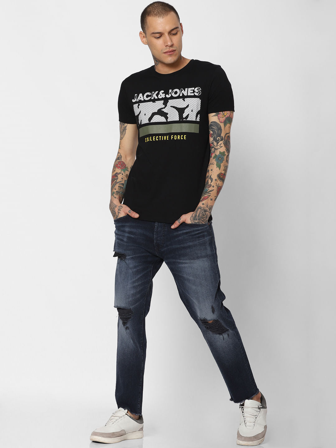 Black Typographic Print Crew Neck T-Shirt