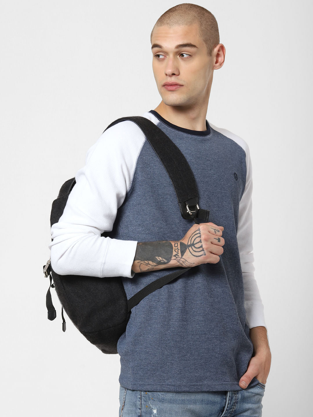 Blue Colourblocked Crew Neck T-Shirt - S