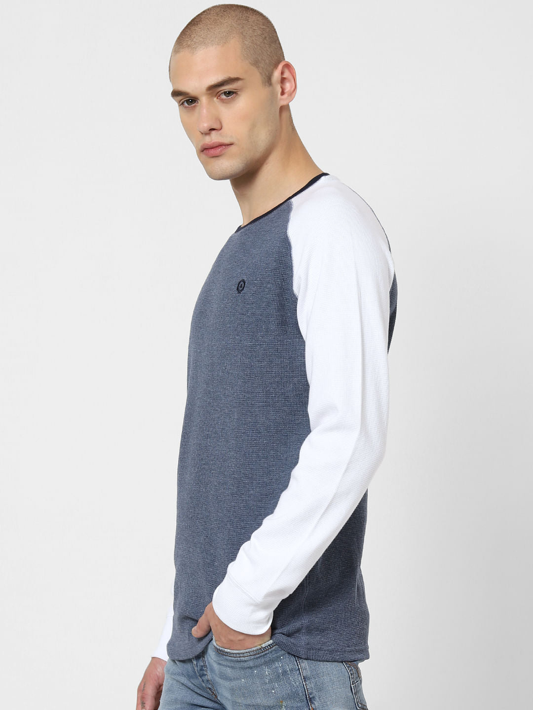 Blue Colourblocked Crew Neck T-Shirt